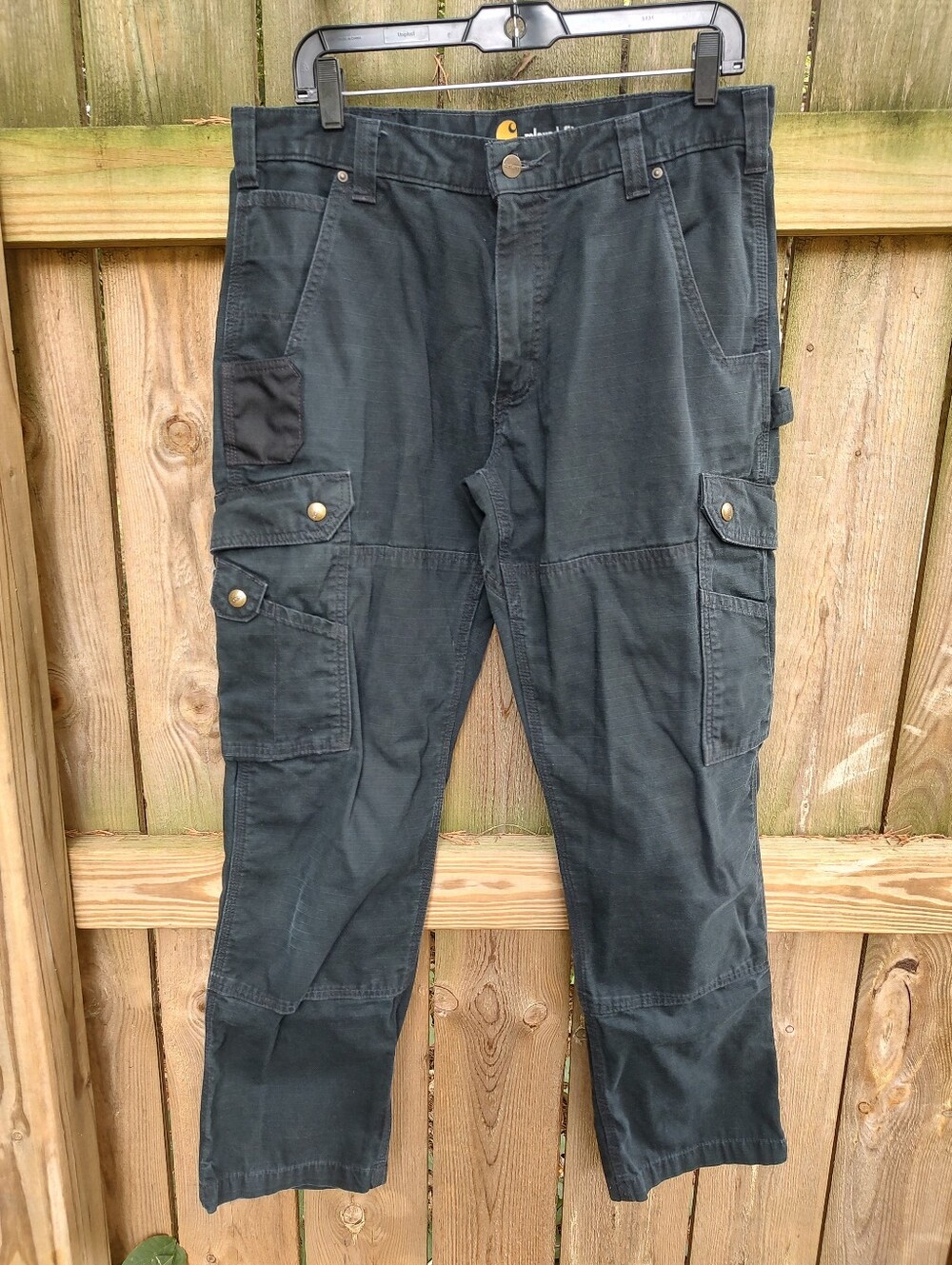 🏵️ Carhartt B342 BLK Ripstop Cargo Work Pants Men's 34x32 (Fits 34x31) Distress